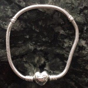 Pandora Charm Bracelet Heart Clasp Silver
